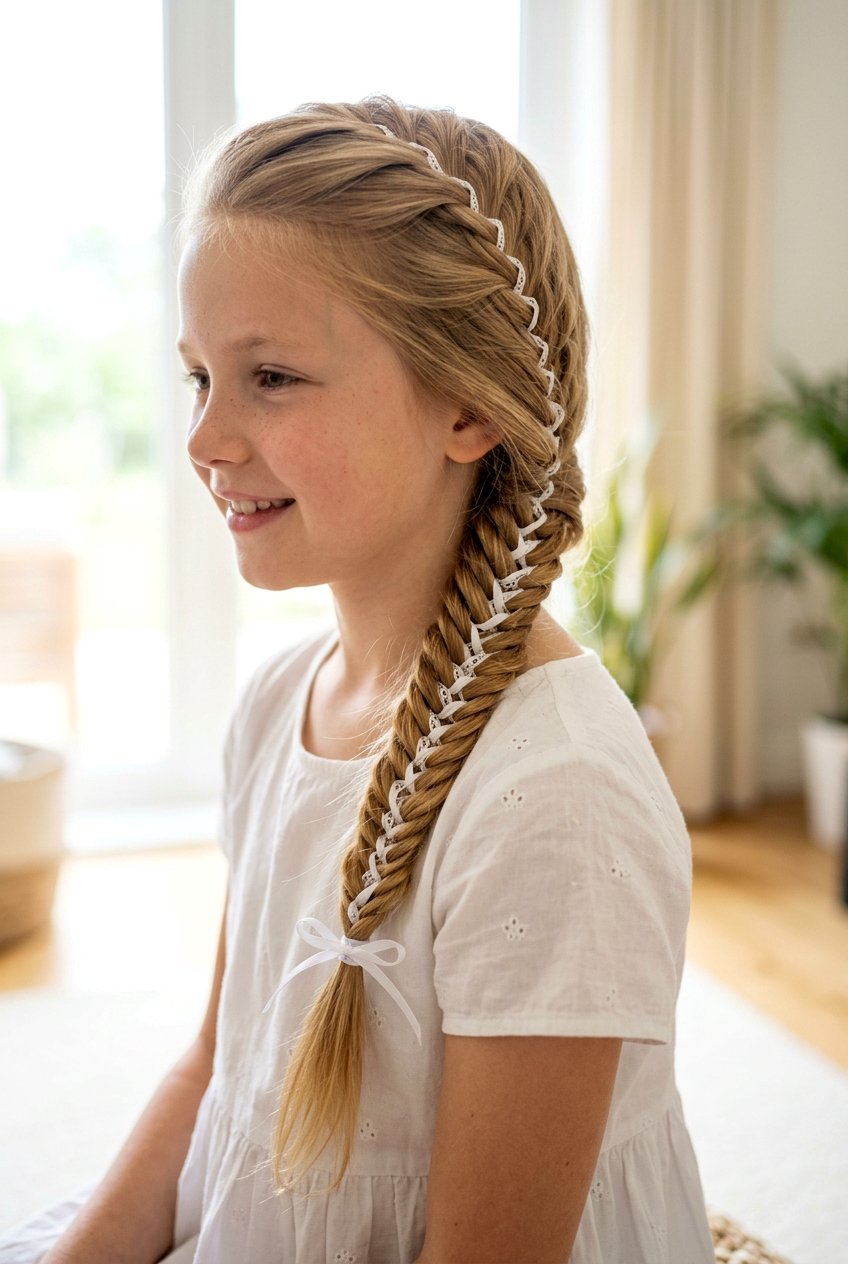 Ribbon Fishtail Braid - 20 cute school hairstyle with ribbon - 20 cute school hairstyle with ribbon