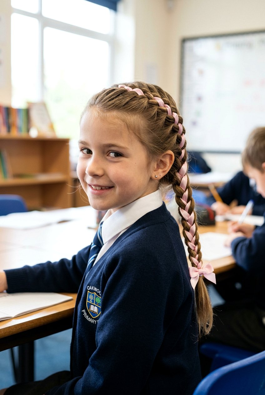 Ribbon French Braid - 20 cute school hairstyle with ribbon - 20 cute school hairstyle with ribbon