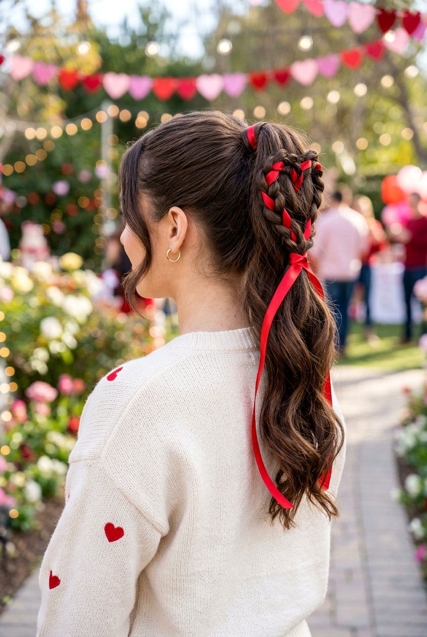 Ribbon Heart Ponytail - 20 heart ponytail hairstyle - 20 heart ponytail hairstyle