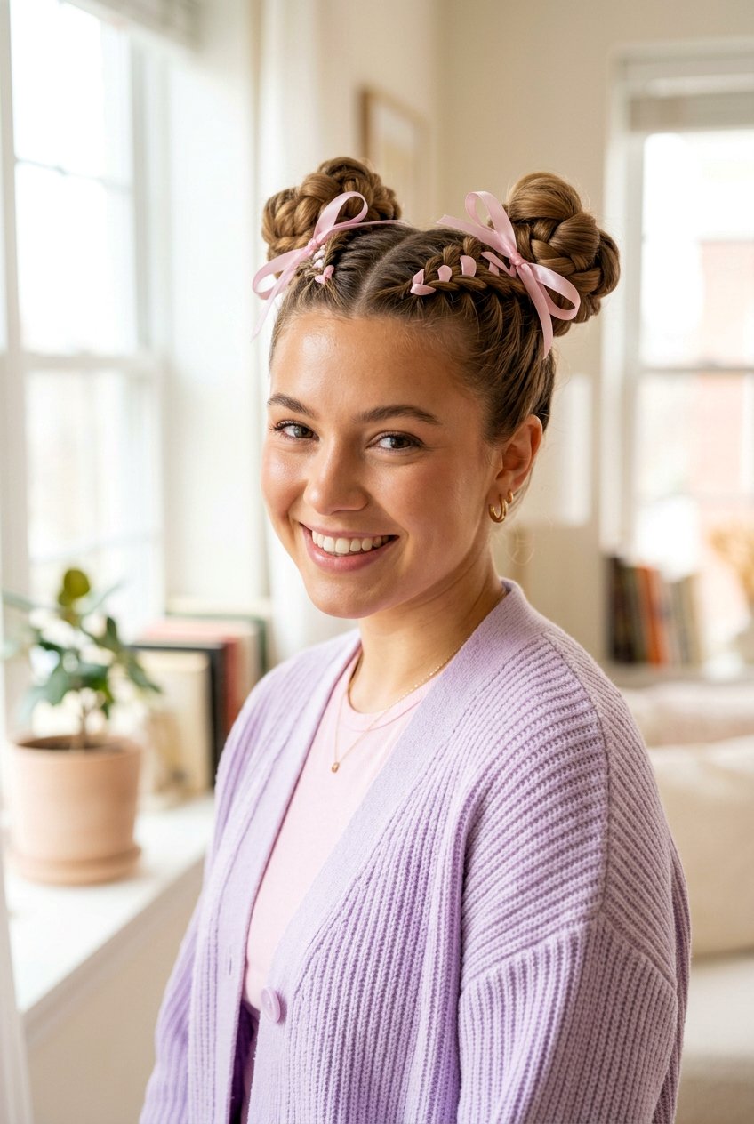Ribbon Laced Braid Space Buns - 20 festival braid space buns - 20 festival braid space buns