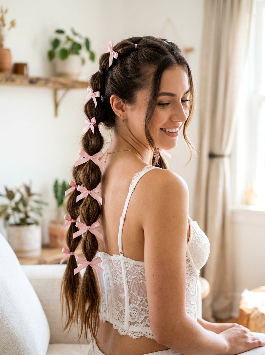 Ribbon Tied Bubble Braids - 20 y2k bubble braid hairstyle - 20 y2k bubble braid hairstyle