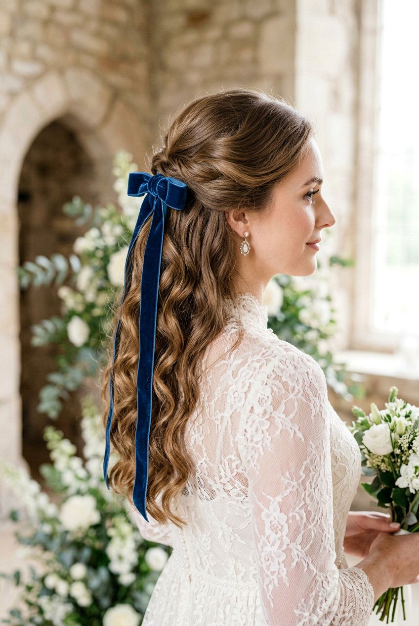Ribbon Tied Curls - 20 simple bridal curls for outdoor wedding - 20 simple bridal curls for outdoor wedding