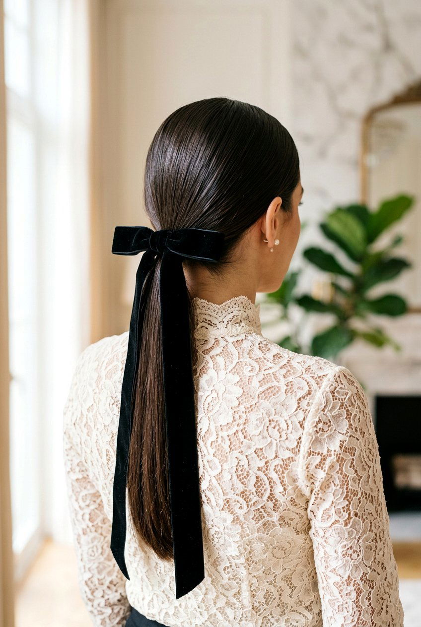 Ribbon Tied Ponytail - 20 clean girl middle part ponytail - 20 clean girl middle part ponytail