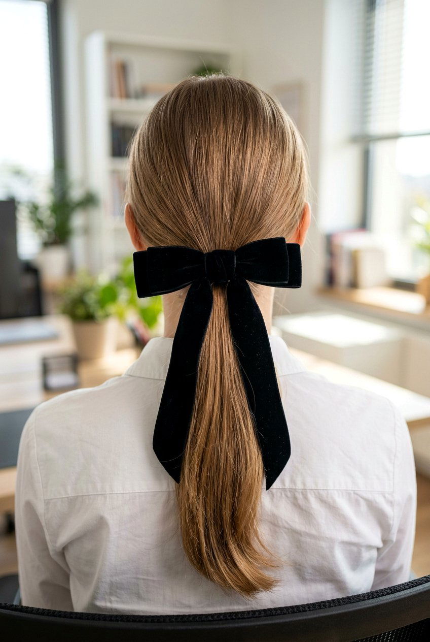 Ribbon Tied Ponytail - 20 elegant office ponytail for fine hair - 20 elegant office ponytail for fine hair