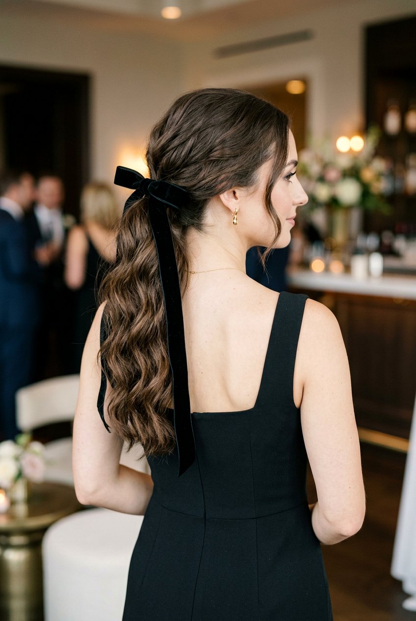 Ribbon Tied Ponytail With Soft Waves - 20 cocktail ponytail with soft waves - 20 cocktail ponytail with soft waves