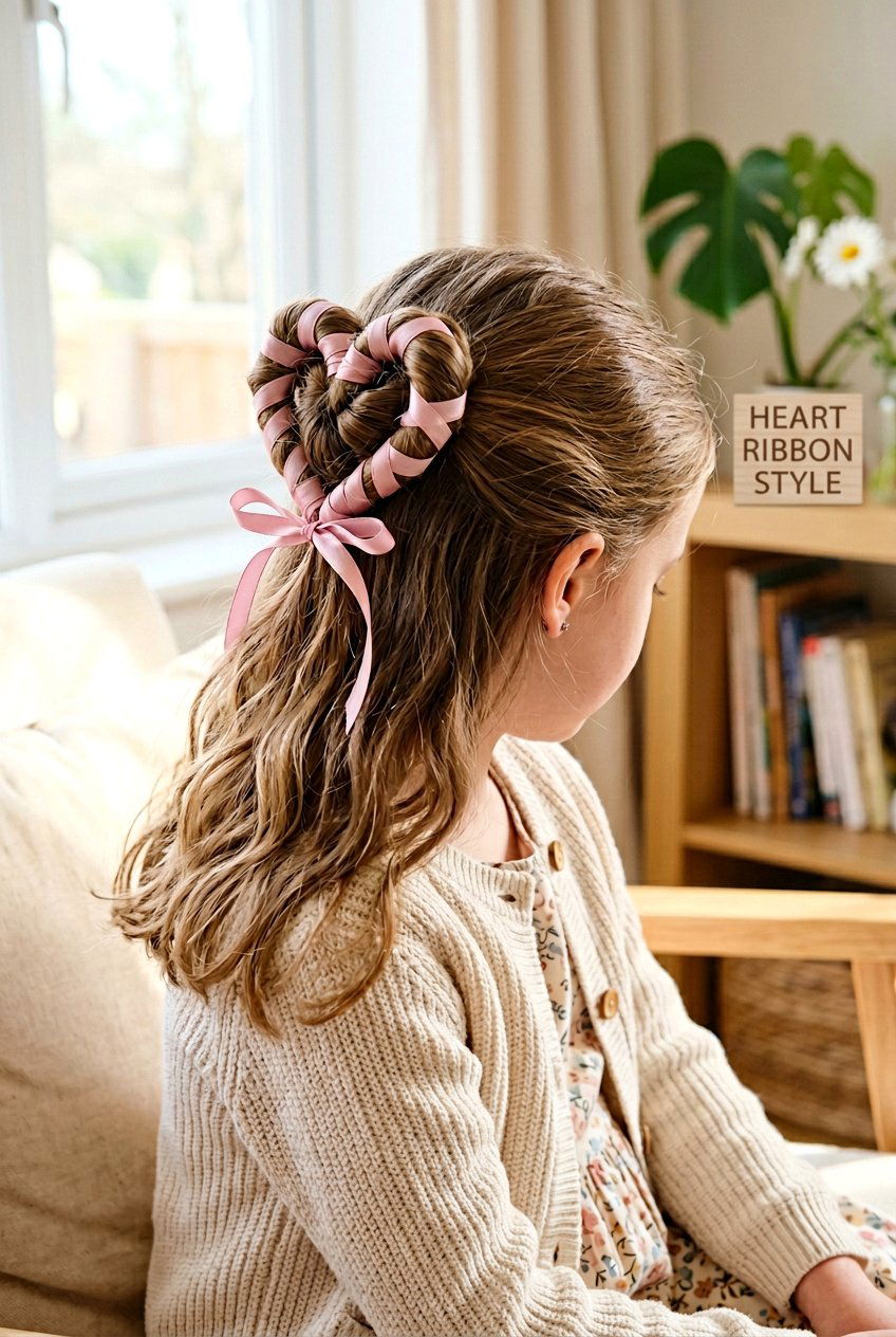 Ribbon Wrapped Heart Half Up - 20 valentine hairstyles for girls - 20 valentine hairstyles for girls