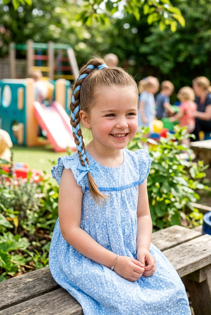 Ribbon Wrapped Ponytail - 20 easy school hairstyle for preschool girls - 20 easy school hairstyle for preschool girls