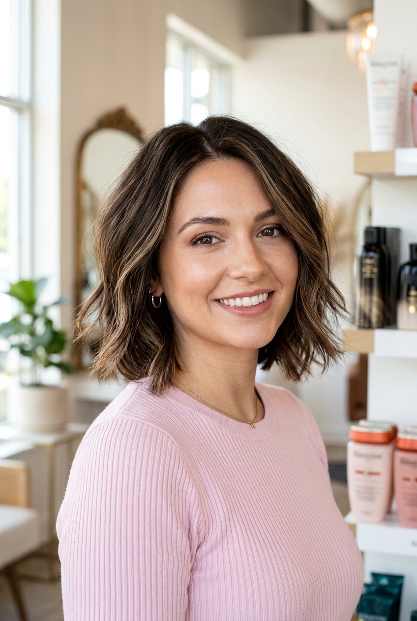 Rich Brown Layered Bob With Cream Babylights - 20 brunette babylights for fine hair women - 20 brunette babylights for fine hair women