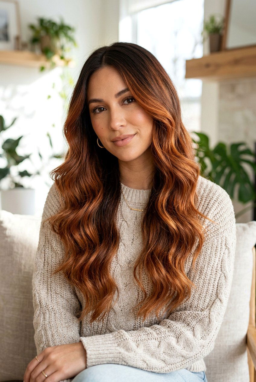 Rich Copper Balayage on Brown Hair - 20 rich copper hair color - 20 rich copper hair color