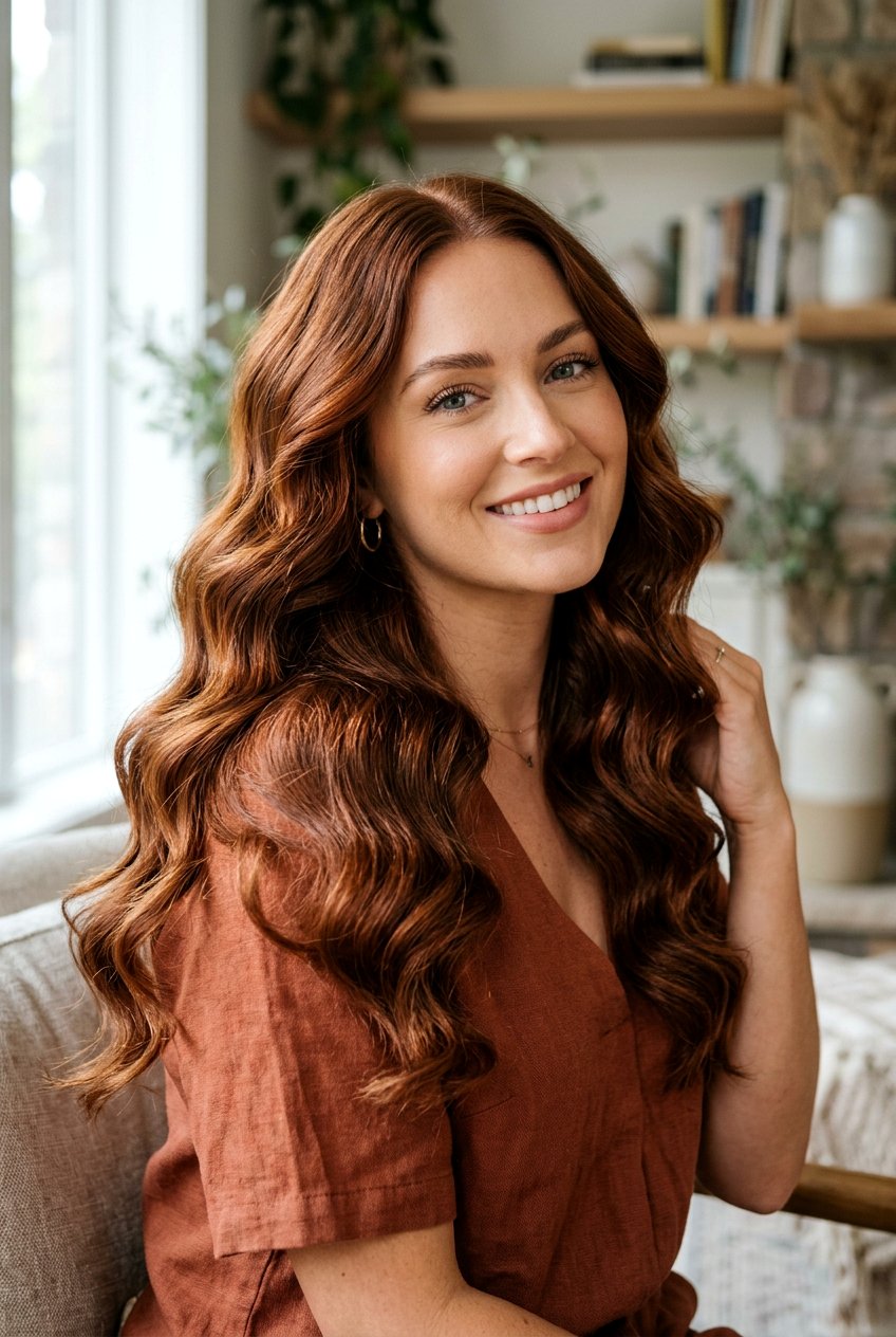 Rich Copper Brown Waves - 20 autumn copper brown hair color - 20 autumn copper brown hair color