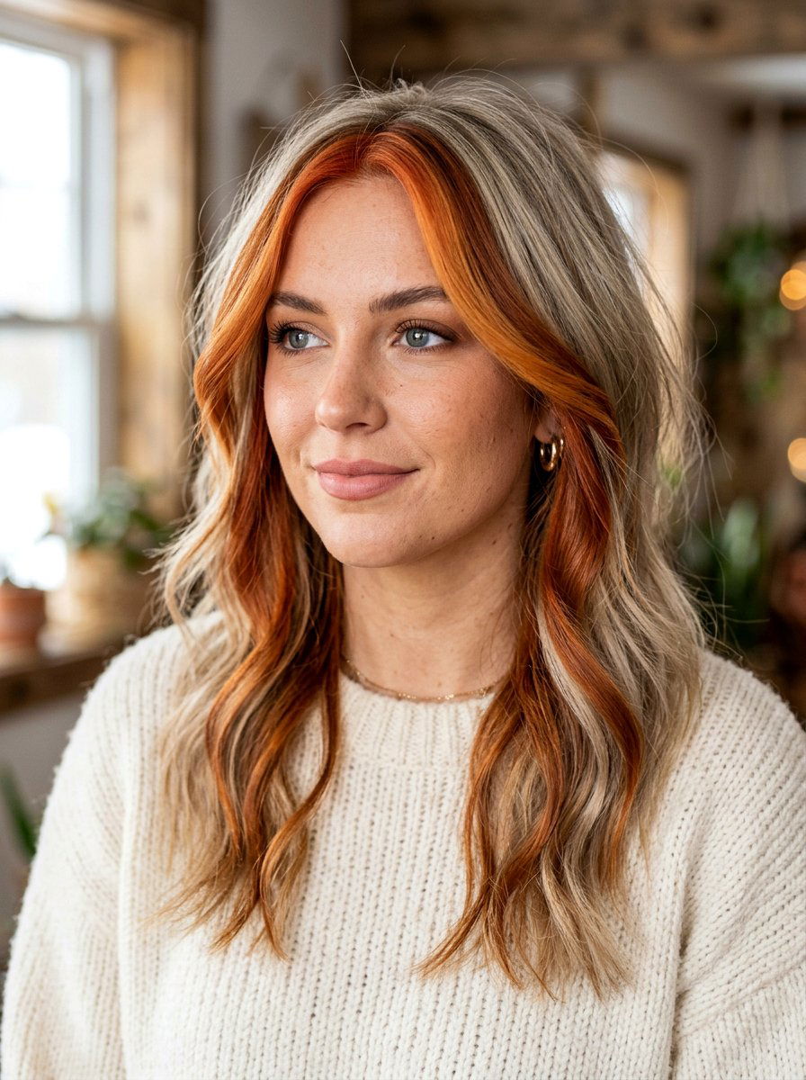 Rich Copper Money Piece on Dirty Blonde Hair - 20 pumpkin spice money piece hair - 20 pumpkin spice money piece hair