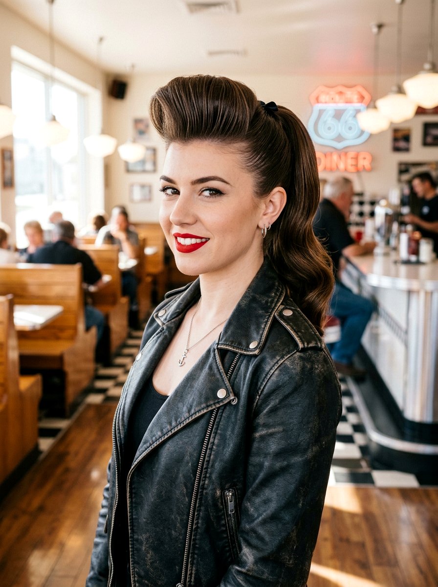 Rockabilly Pompadour Ponytail - 20 retro rolled ponytail hairstyle - 20 retro rolled ponytail hairstyle