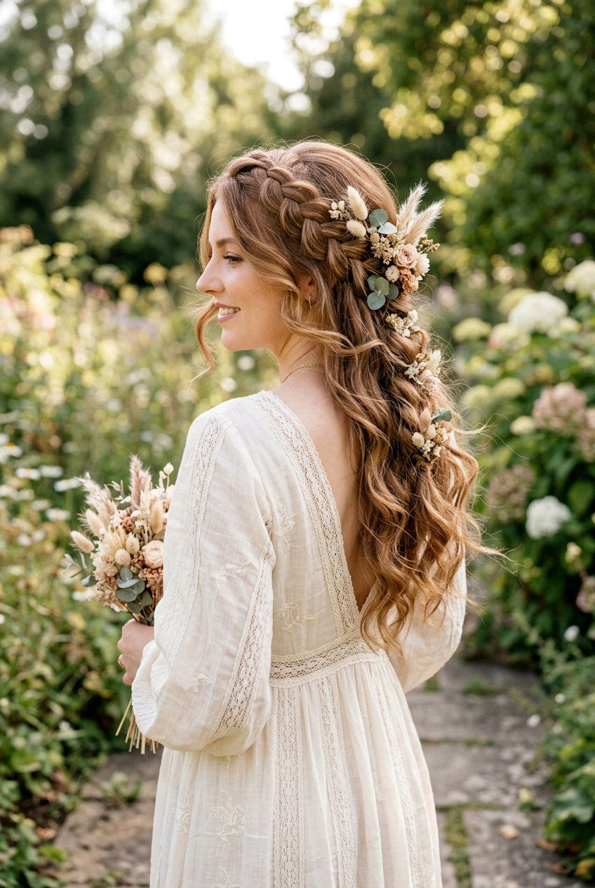Romantic Boho Braid With Dried Flowers - 20 boho braid with dried flowers - 20 boho braid with dried flowers