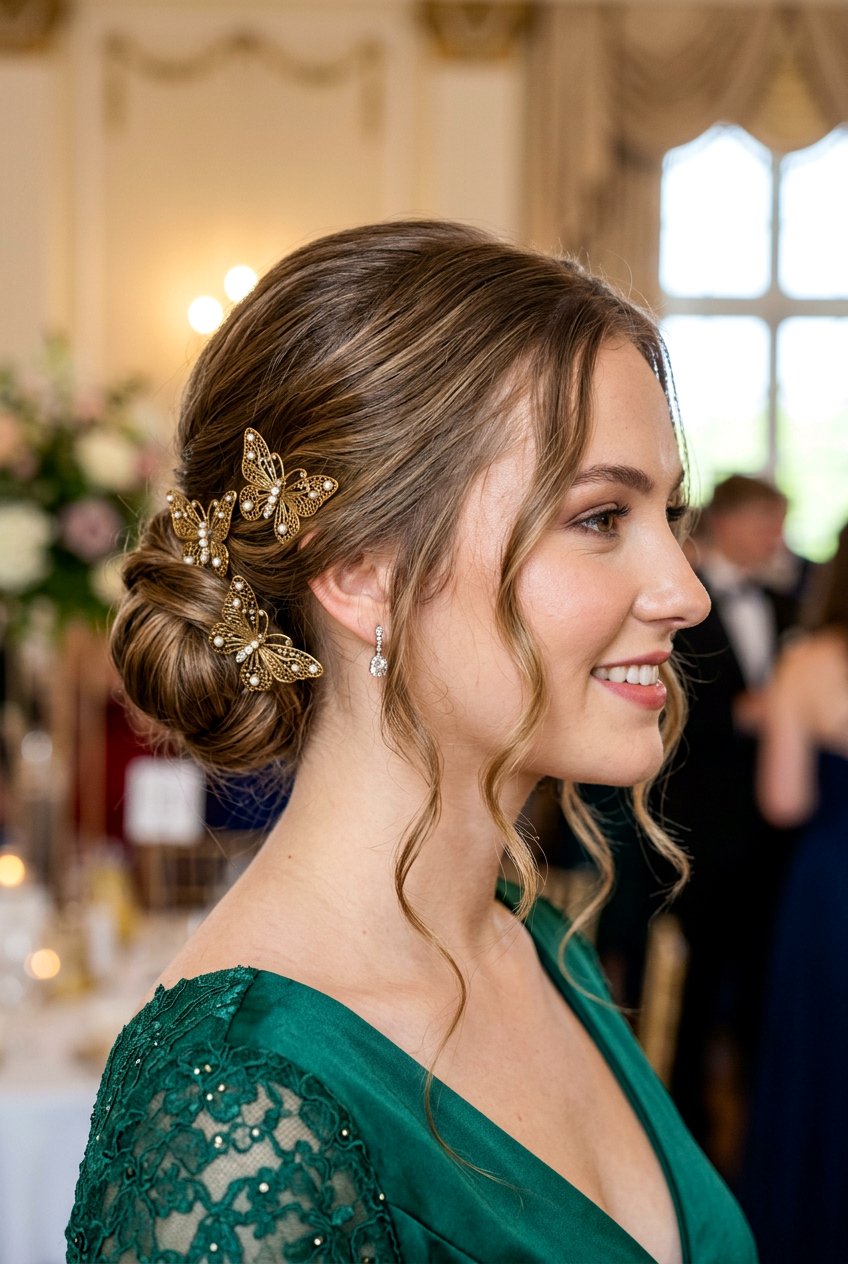 Romantic Chignon Prom Hairstyle with Butterfly Clips - 20 prom hairstyles with butterfly clips - 20 prom hairstyles with butterfly clips