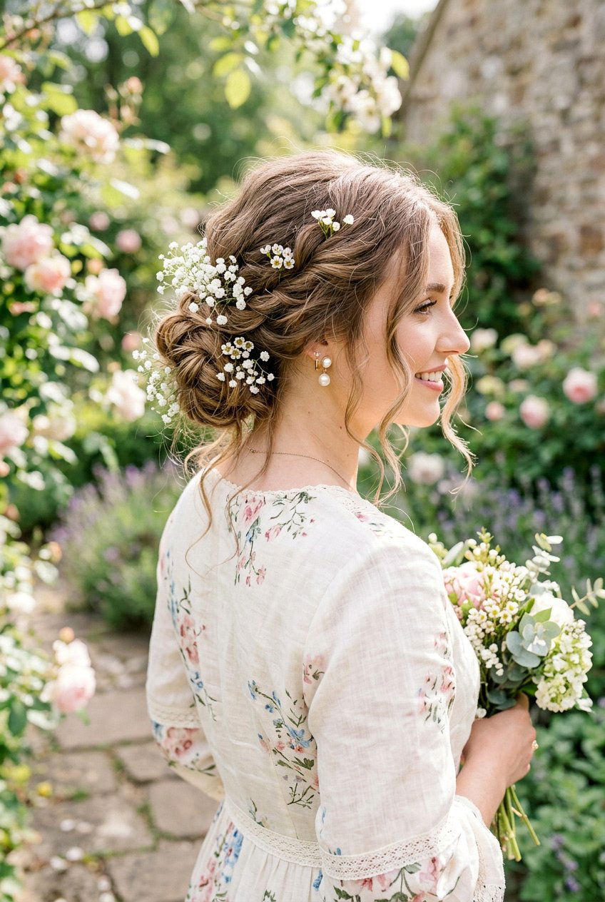 Romantic Chignon with Babys Breath - 20 sweet 16 hairstyles - 20 sweet 16 hairstyles