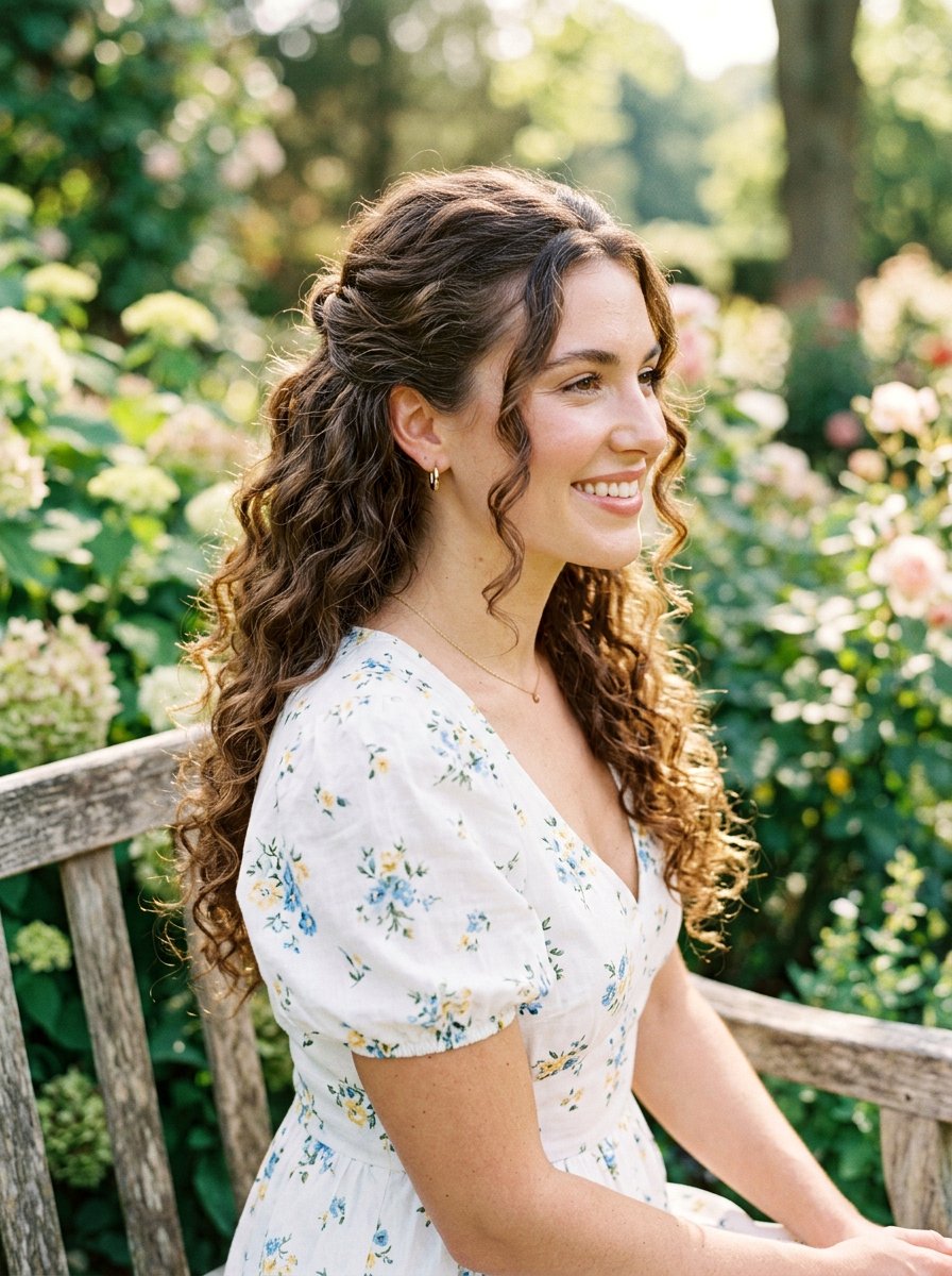 Romantic Curly Half Up Half Down - 20 date night hairstyle with romantic curls - 20 date night hairstyle with romantic curls