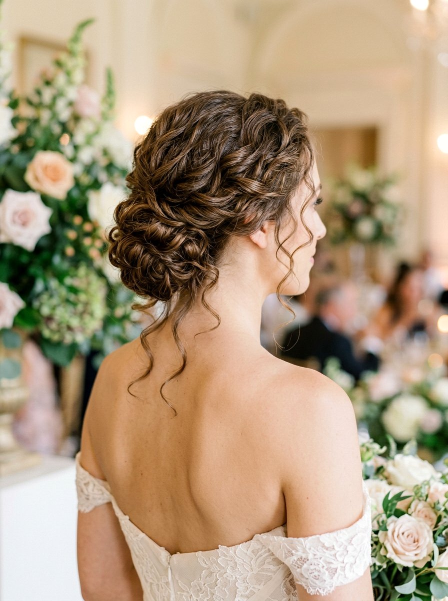 Romantic Curly Low Bun With Tendrils - 20 date night hairstyle for curly hair women - 20 date night hairstyle for curly hair women