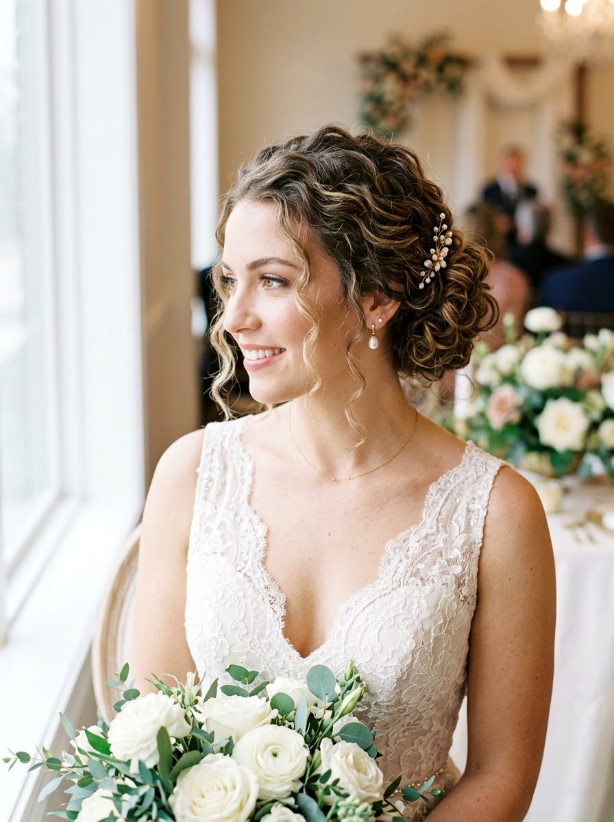Romantic Curly Updo - 20 wedding hairstyles for curly brides - 20 wedding hairstyles for curly brides
