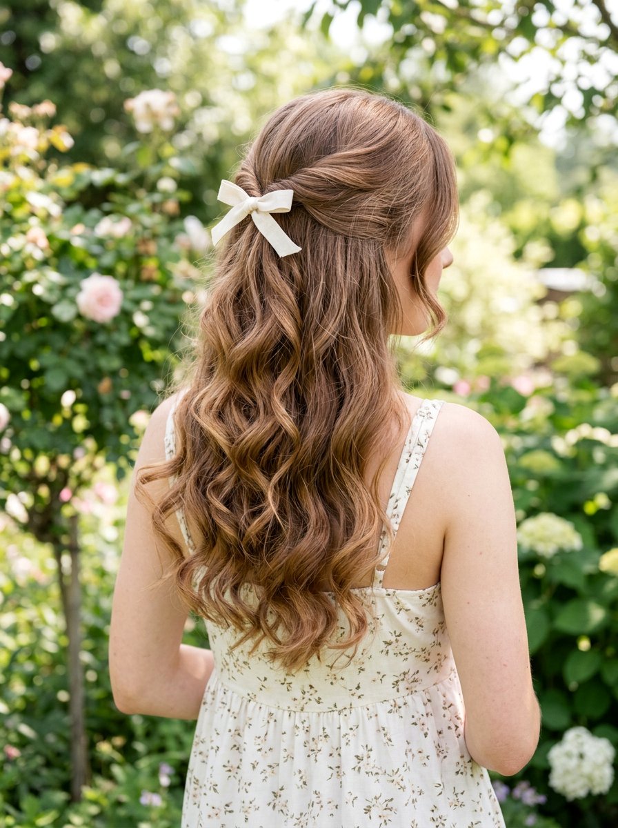 Romantic Half Up Half Down Hairstyle - 20 date night hairstyle for medium hair - 20 date night hairstyle for medium hair