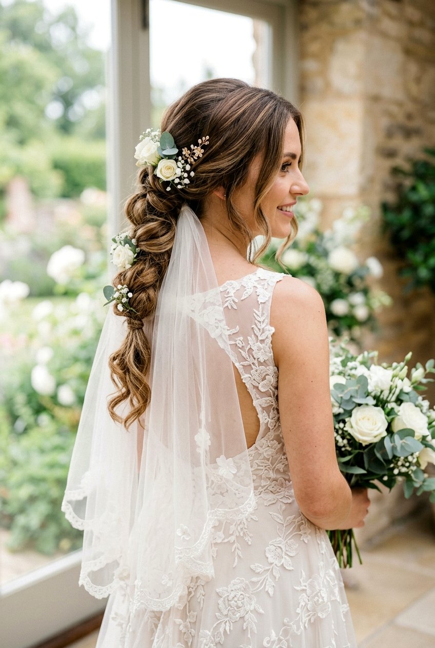 Romantic Loose Bridal Braid Ponytail - 20 bridal braid ponytail with veil - 20 bridal braid ponytail with veil