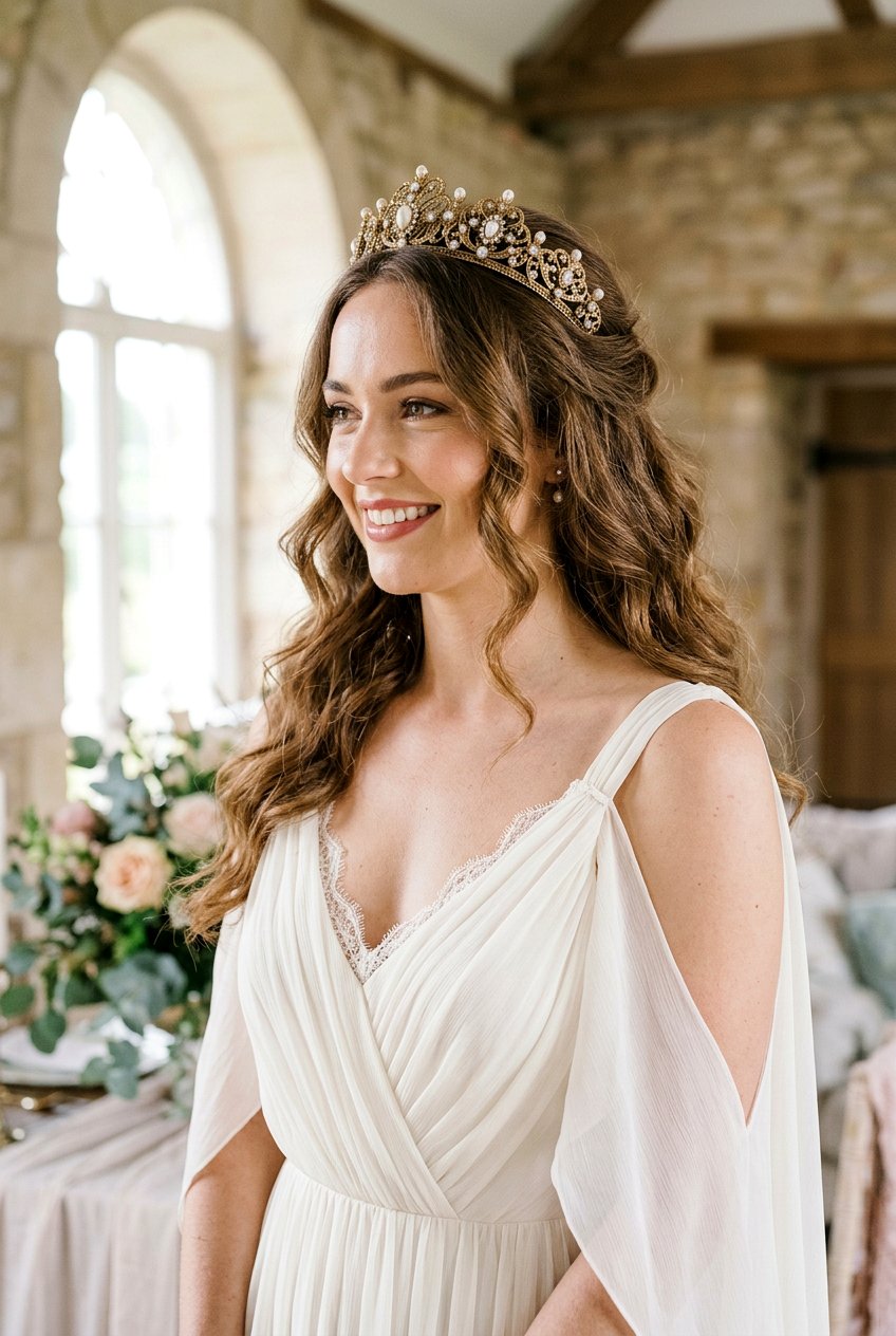 Romantic Loose Curls With Vintage Tiara - 20 bridal curls with tiara - 20 bridal curls with tiara