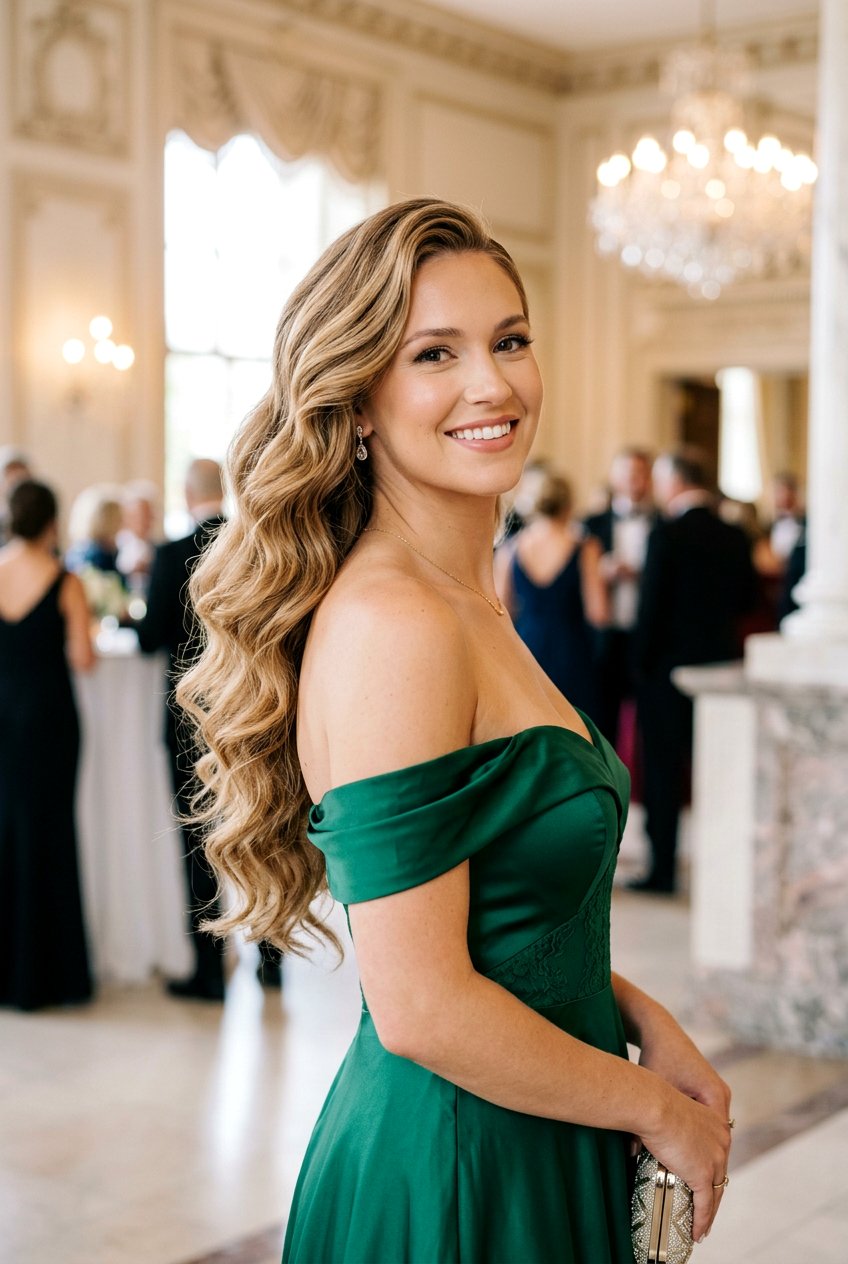Romantic Loose Waves Tossed Over One Shoulder - 20 pageant hairstyles - 20 pageant hairstyles