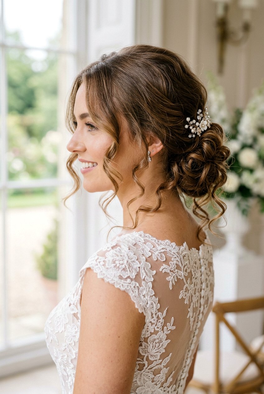 Romantic Low Textured Bun With Curls - 20 low textured bun for bride - 20 low textured bun for bride