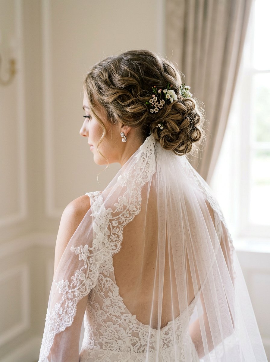 Romantic Low Updo With Lace Veil - 20 veil friendly wedding updo - 20 veil friendly wedding updo