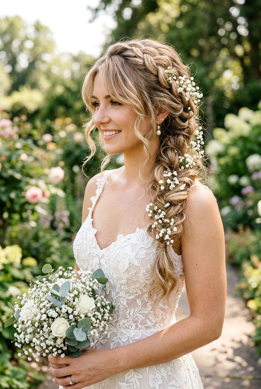 Romantic Messy Bridal Braid With Babys Breath - 20 bridal braid with babys breath - 20 bridal braid with baby’s breath