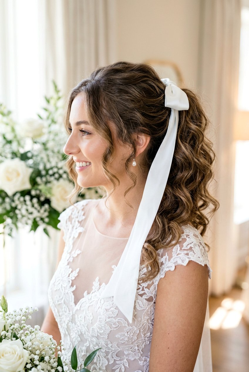Romantic Ribbon Curly Ponytail - 20 modern bridal ponytail with curls - 20 modern bridal ponytail with curls