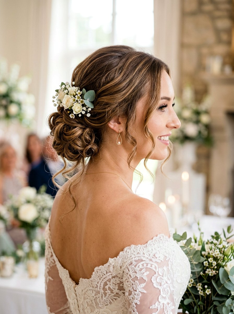 Romantic Side Bun Wedding Hair - 20 elegant bridal hairstyle for medium hair - 20 elegant bridal hairstyle for medium hair