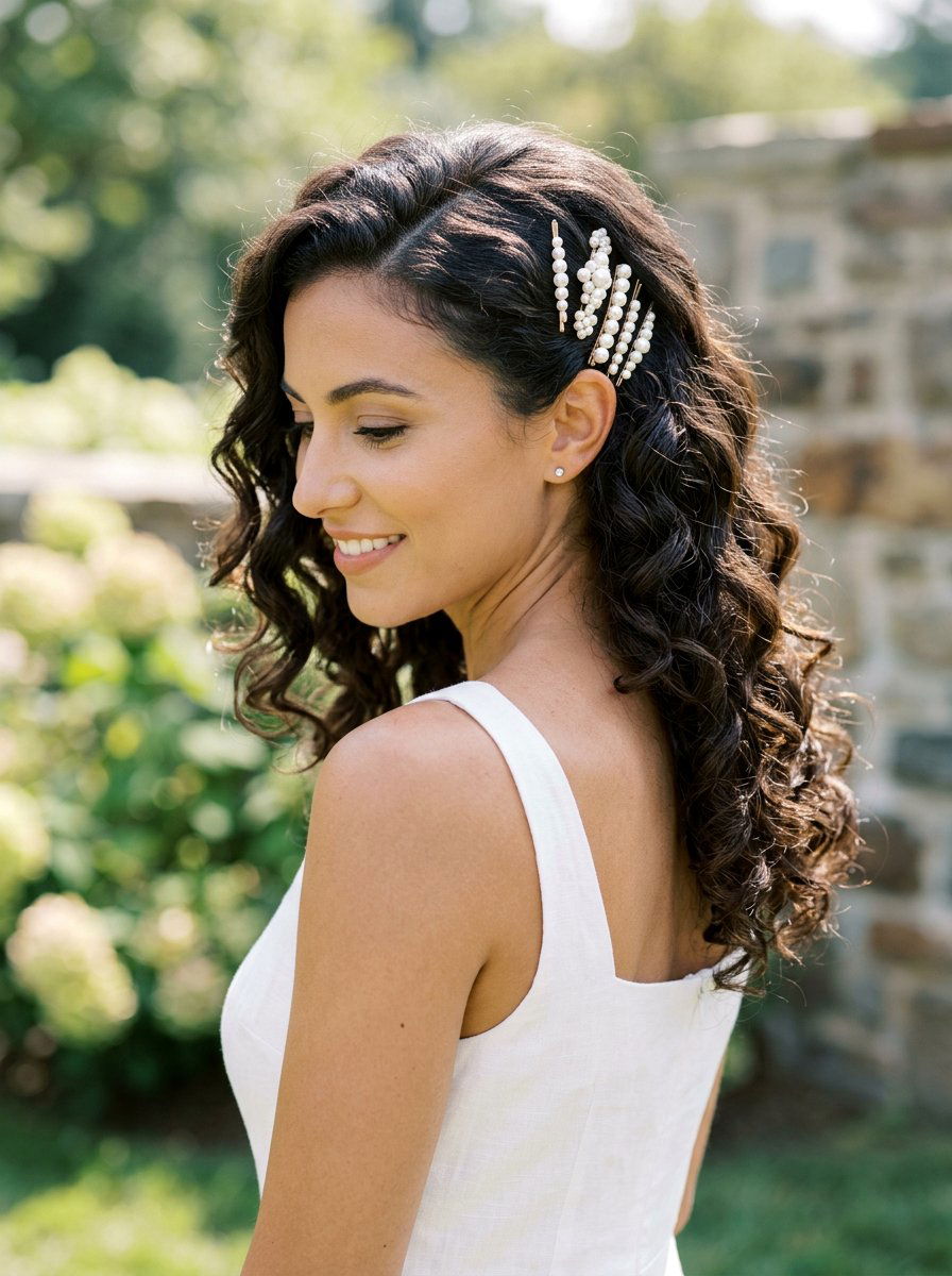 Romantic Side Swept Curls With Pins - 20 side swept curls for bride - 20 side swept curls for bride