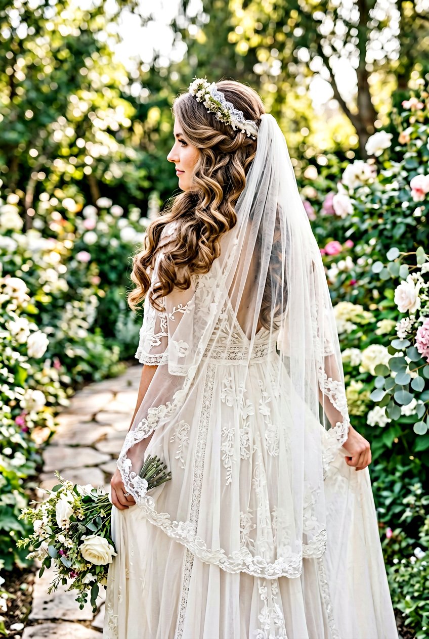 Romantic Side Swept Waves With Fingertip Veil - 20 bridal hairstyle for thick hair with veil - 20 bridal hairstyle for thick hair with veil