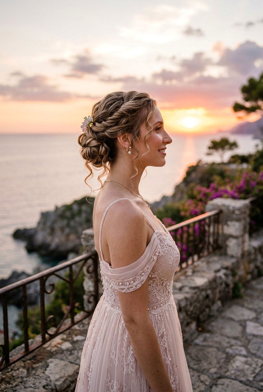 Romantic Updo For Sunset Photography - 20 sunset photo shoot hairstyles - 20 sunset photo shoot hairstyles