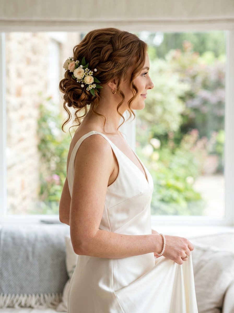 Romantic Updo Waves With Flower Pins - 20 soft waves with flower clips - 20 soft waves with flower clips