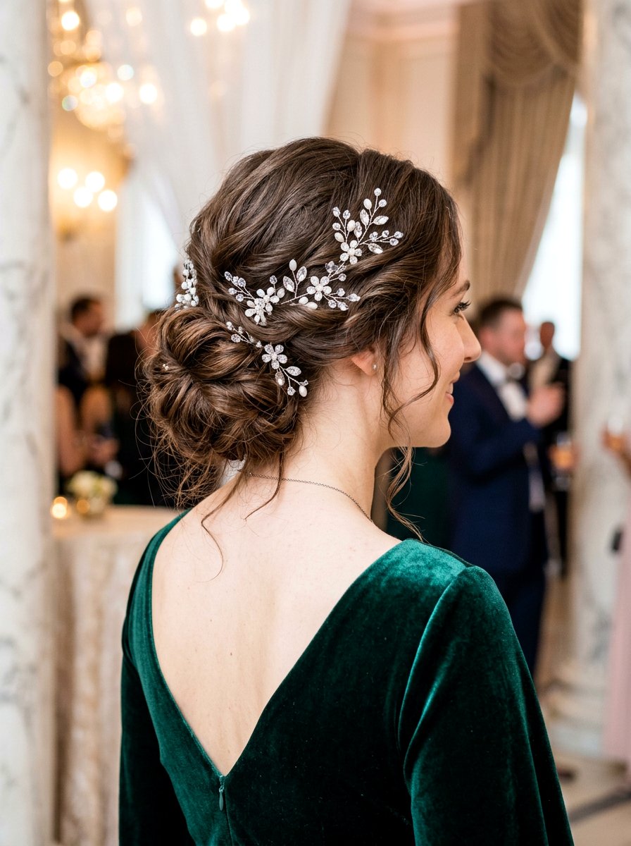 Romantic Updo With Delicate Accessories - 20 soft glam hairstyle for shoulder length hair - 20 soft glam hairstyle for shoulder length hair