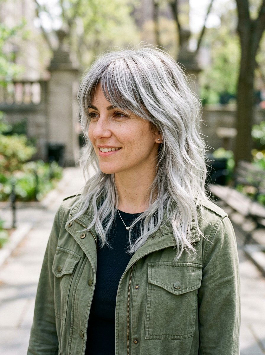 Root Smudged Silver Shag - 20 silver shag hair color ideas - 20 silver shag hair color ideas