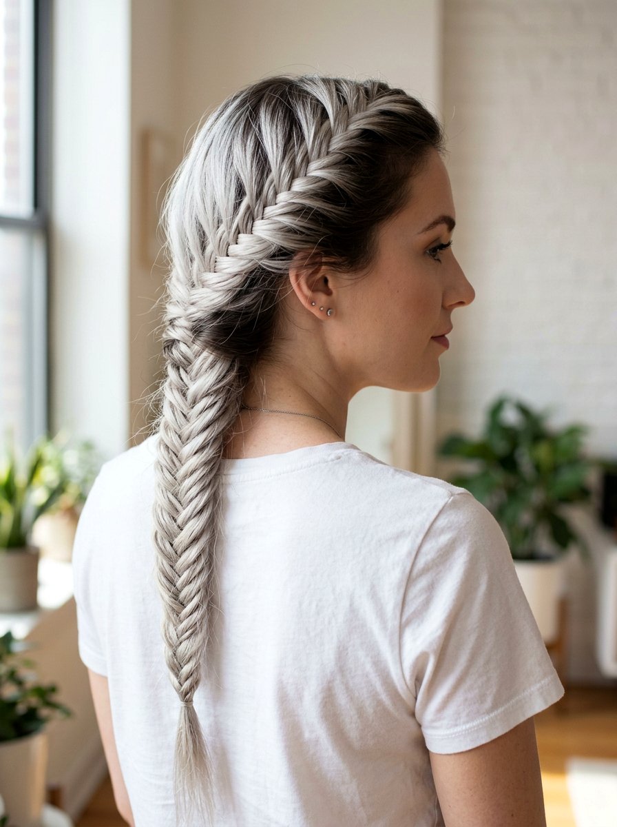 Rooted Silver Blonde Fishtail Braid - 20 rooted silver blonde hair - 20 rooted silver blonde hair