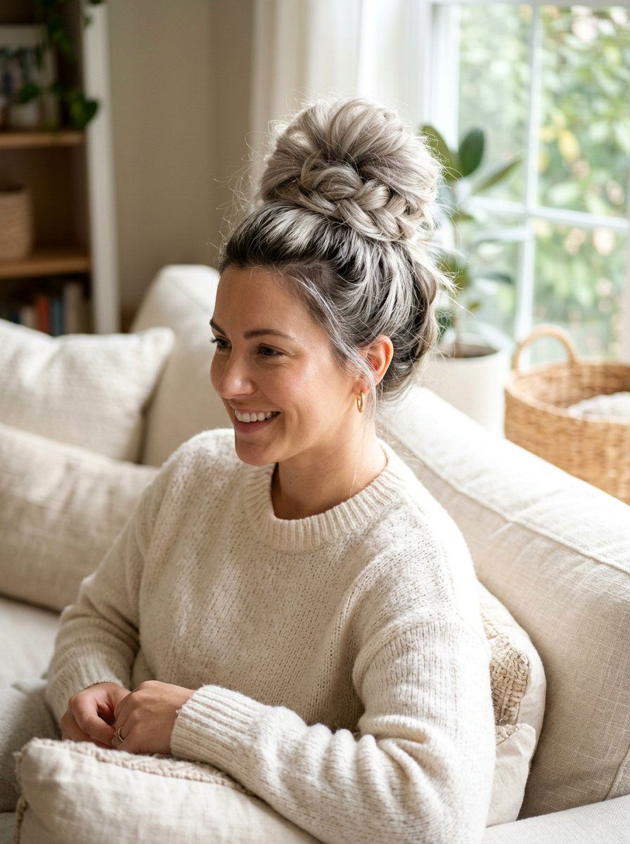 Rooted Silver Blonde Top Knot - 20 rooted silver blonde hair - 20 rooted silver blonde hair