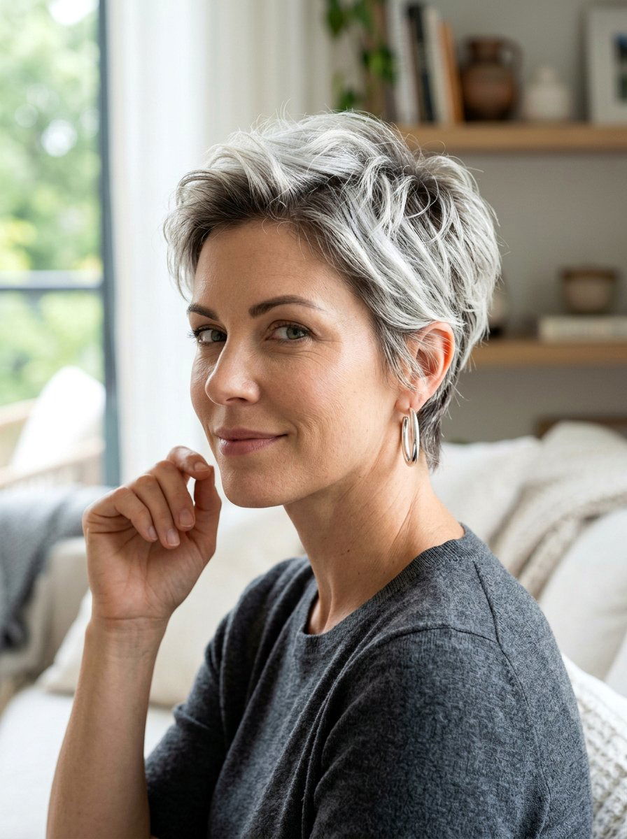 Rooted Silver Pixie Cut - 20 rooted silver blonde hair - 20 rooted silver blonde hair