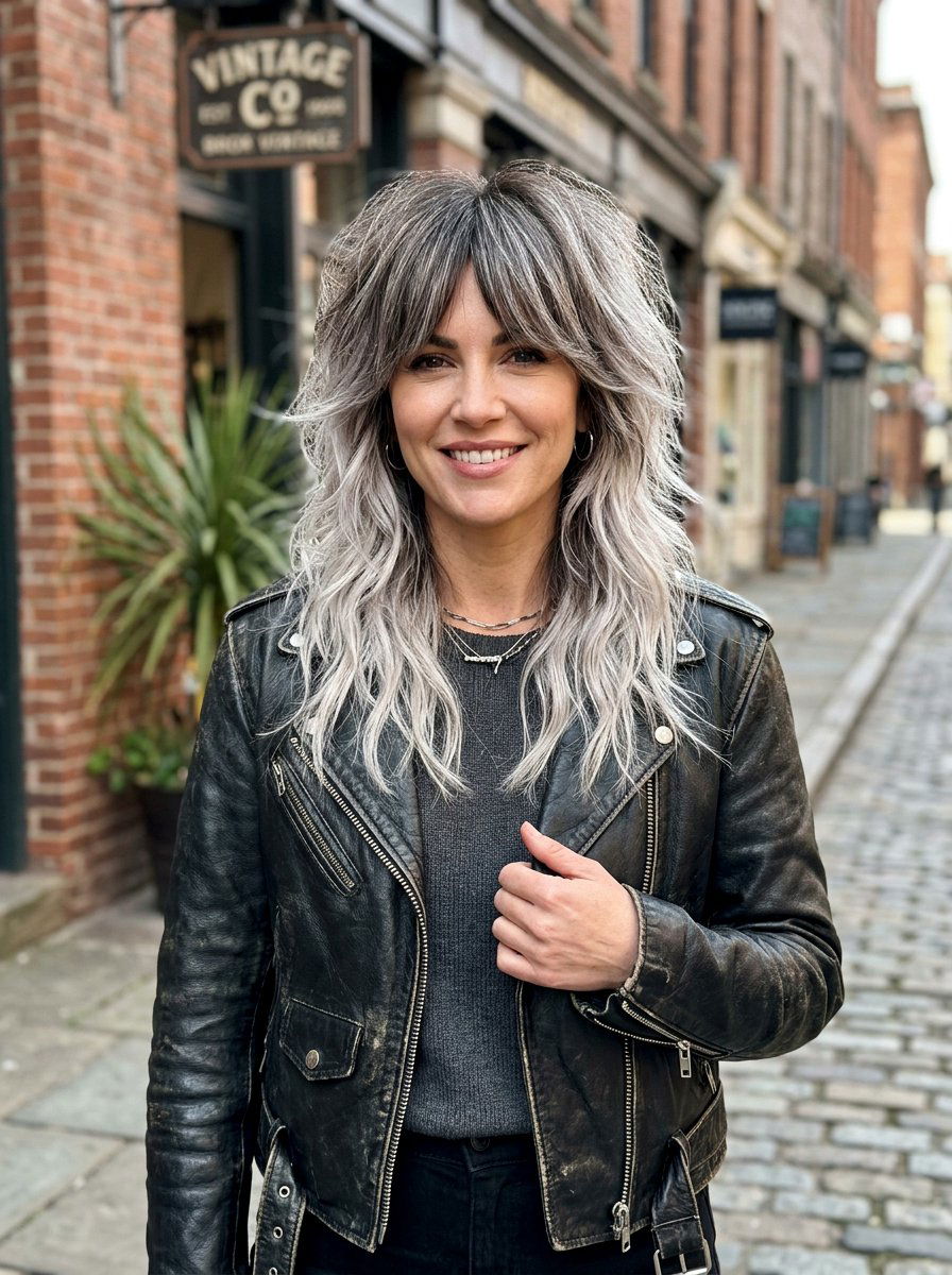 Rooted Silver Shag - 20 rooted silver blonde hair - 20 rooted silver blonde hair