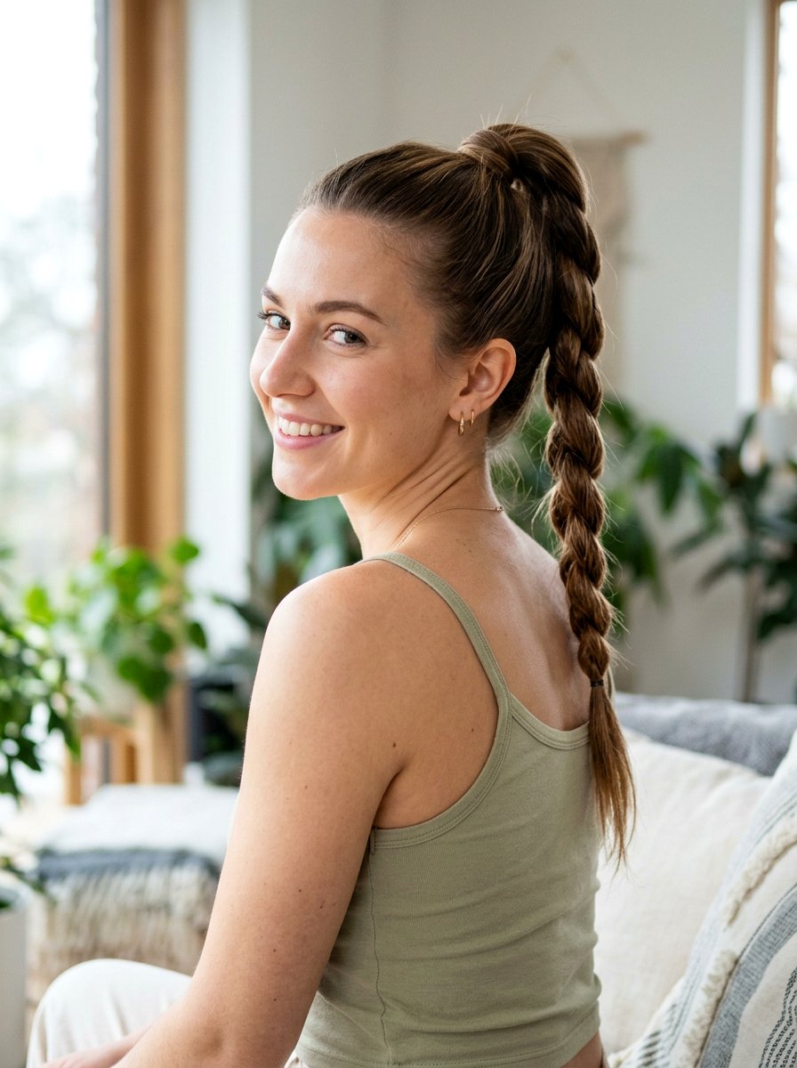 Rope Braid High Ponytail - 20 quick hairstyle for gym mornings - 20 quick hairstyle for gym mornings