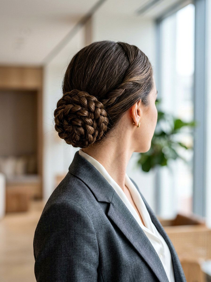 Rope Braid Low Bun - 20 office hairstyle with low braid bun - 20 office hairstyle with low braid bun