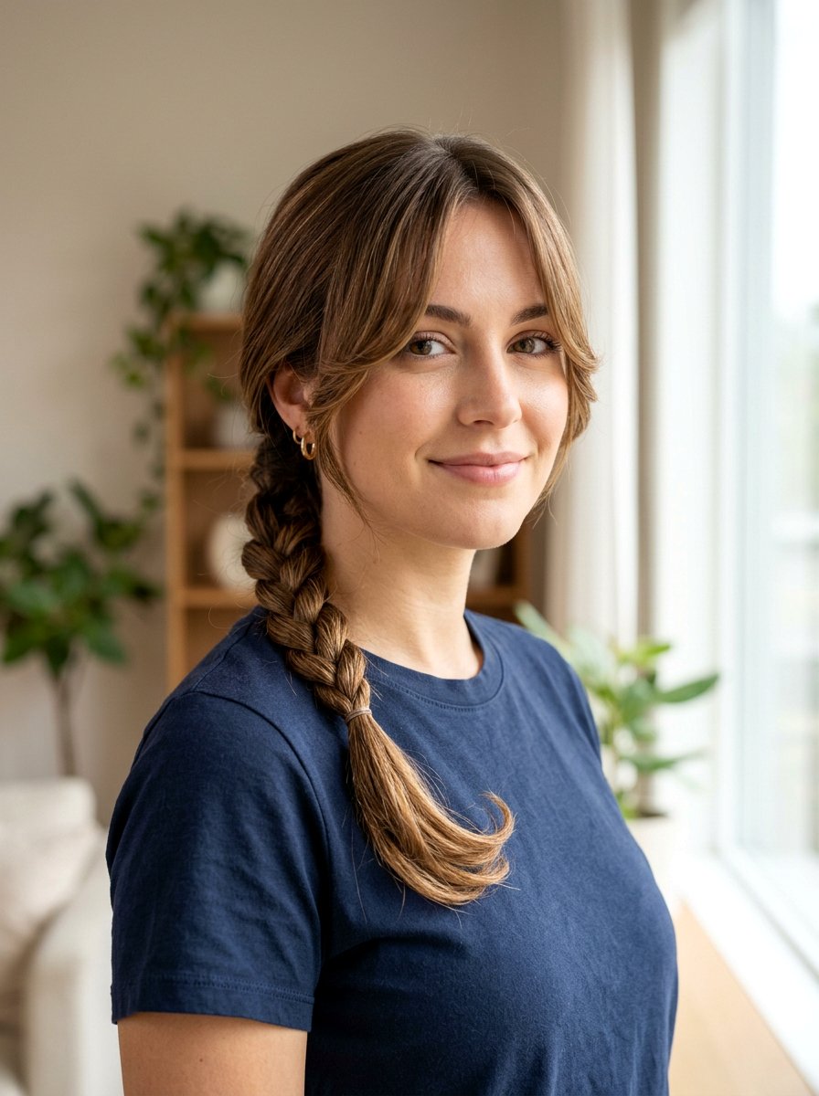 Rope Braid Low Ponytail With Curtain Bangs - 20 rope braid low ponytail - 20 rope braid low ponytail