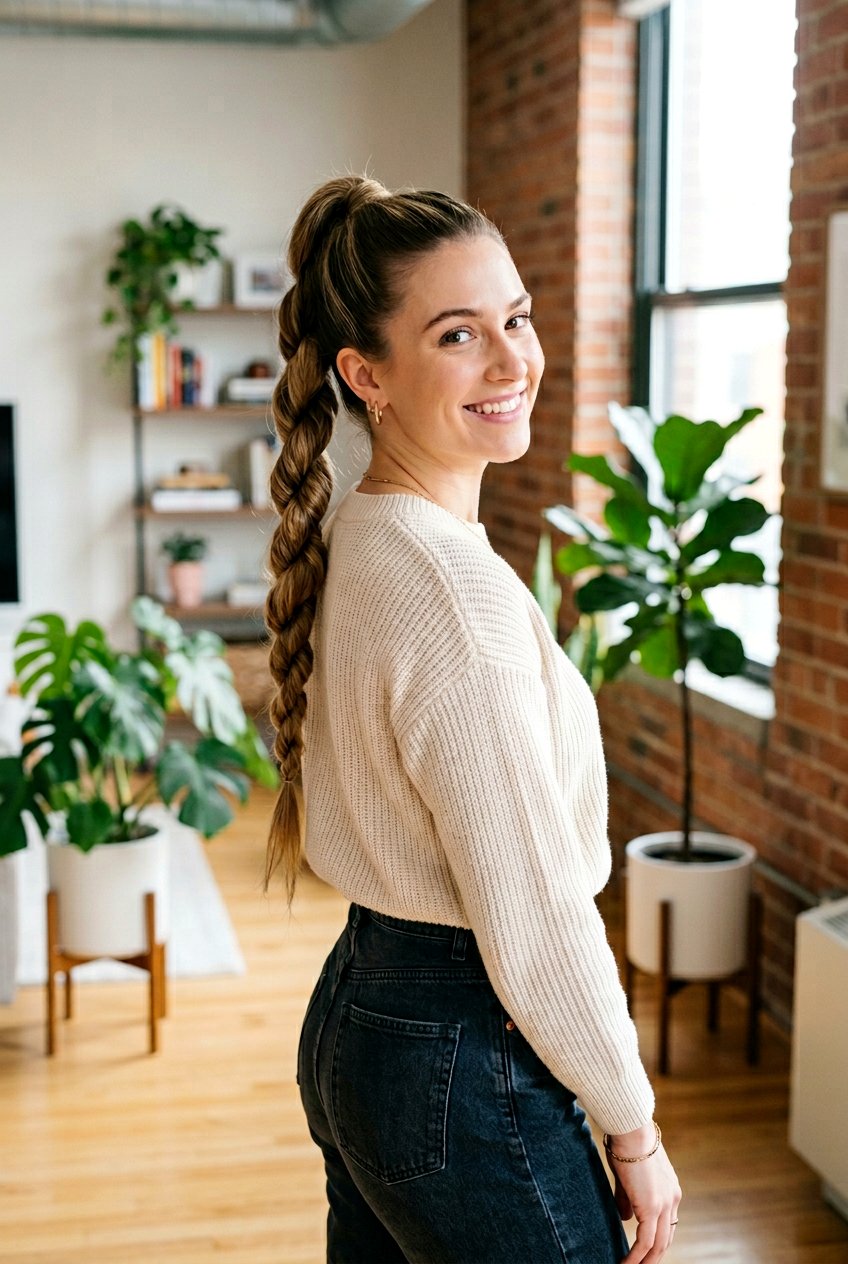 Rope Braid Ponytail - 20 mom polished date night hairstyle - 20 mom polished date night hairstyle