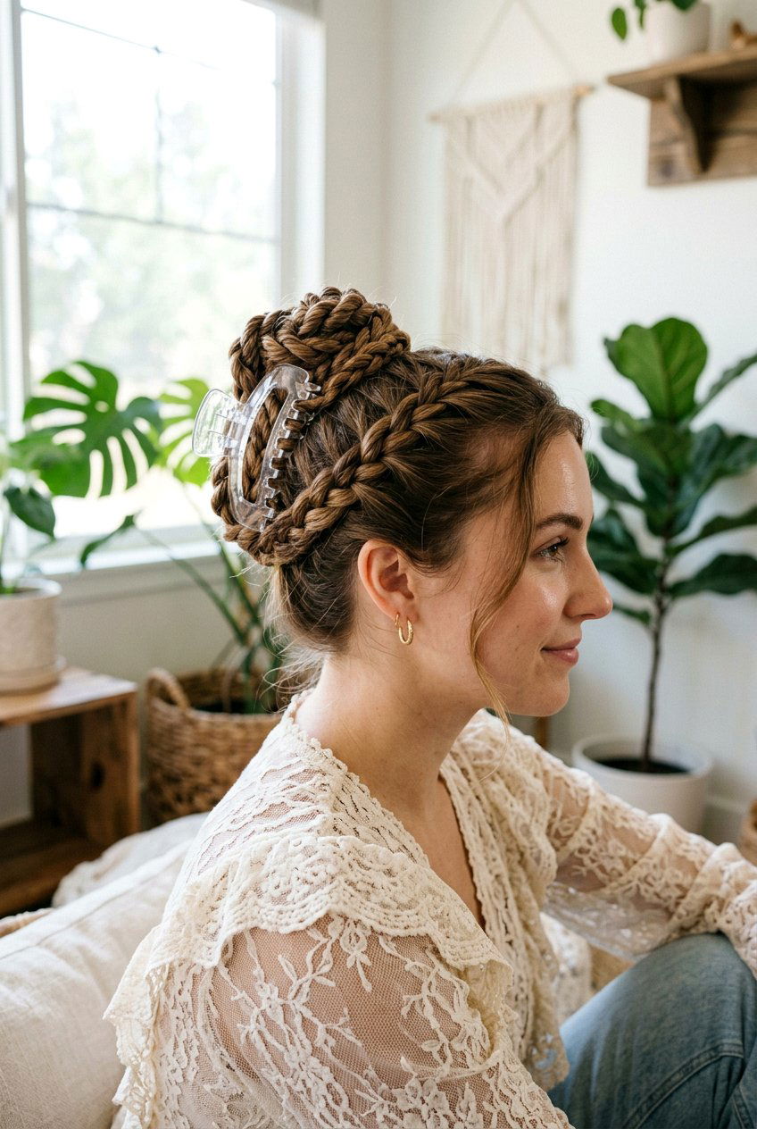 Rope Braid Updo - 20 easy claw clip twist for school - 20 easy claw clip twist for school