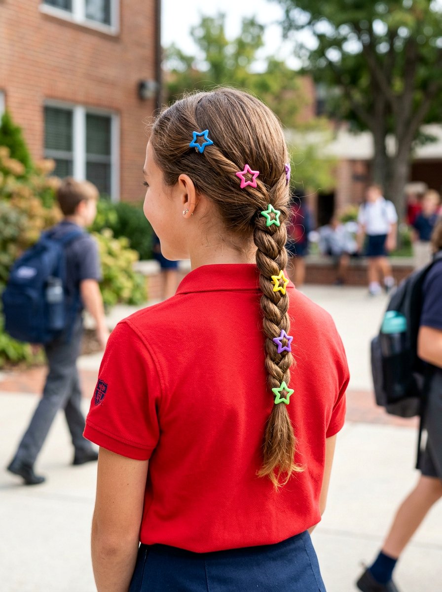 Rope Braid With Colorful Clips - 20 simple school hairstyle with clips - 20 simple school hairstyle with clips
