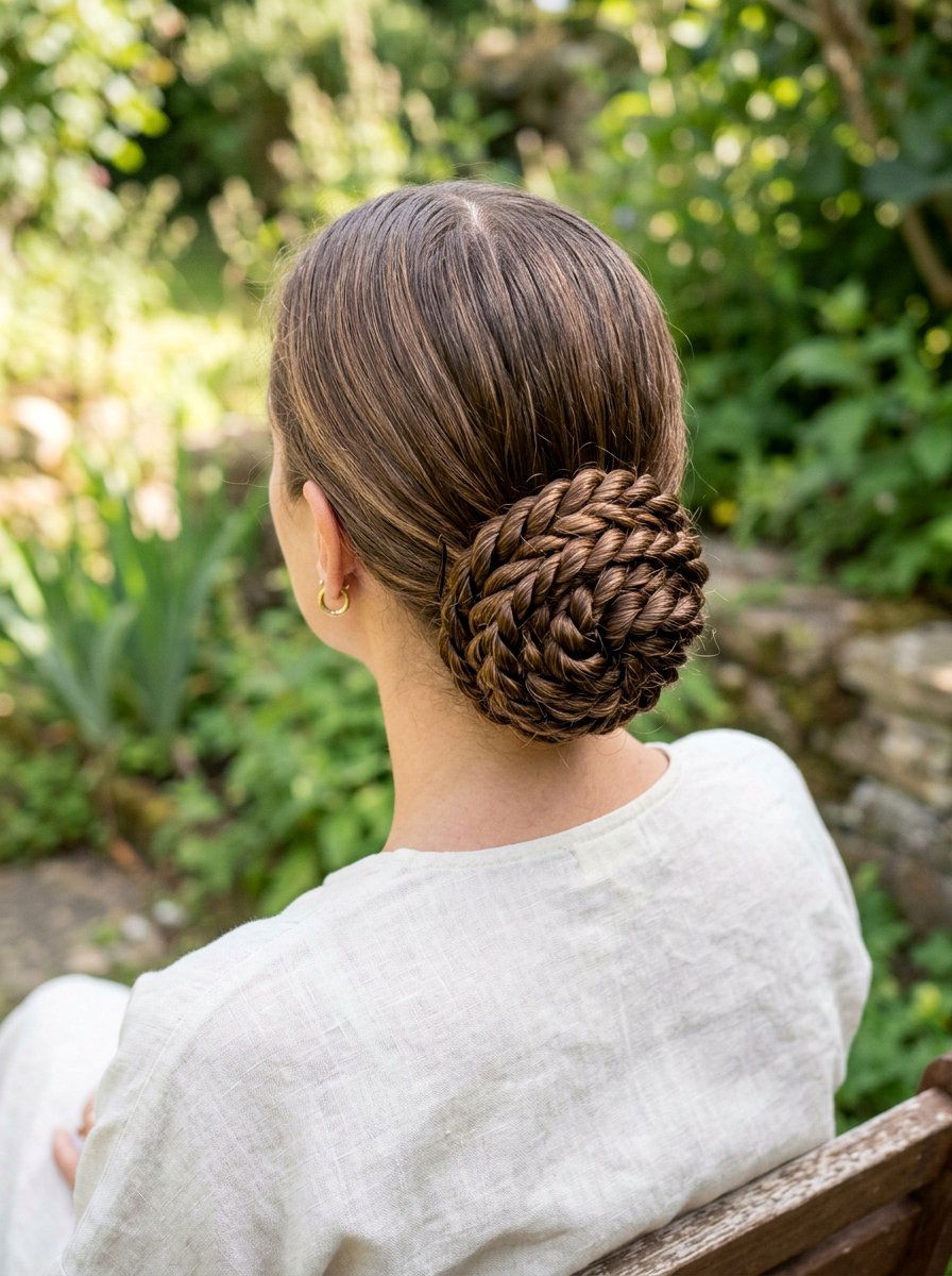 Rope Braided Glossy Low Bun With Middle Part - 20 glossy low bun with middle part - 20 glossy low bun with middle part