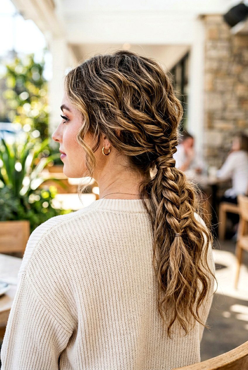 Rope Braided Low Ponytail With Tousled Waves - 20 braided low ponytail with waves - 20 braided low ponytail with waves