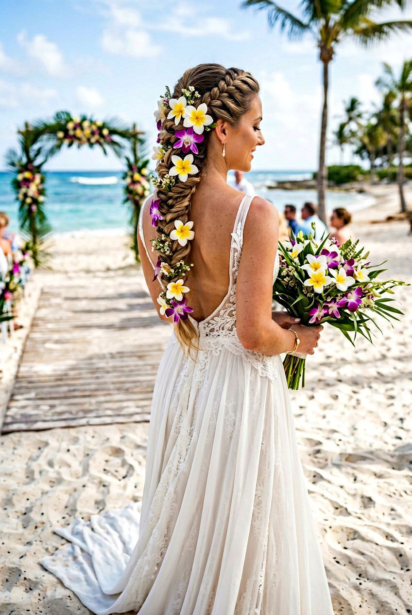 Rope Twist Braid With Tropical Flowers - 20 floral bridal braid hairstyle - 20 floral bridal braid hairstyle